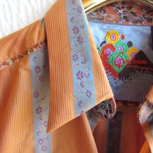 Robert Graham Mens Shirt L Flip Cuff Embossed Silk Blend Sedona Gray Long Sleeve